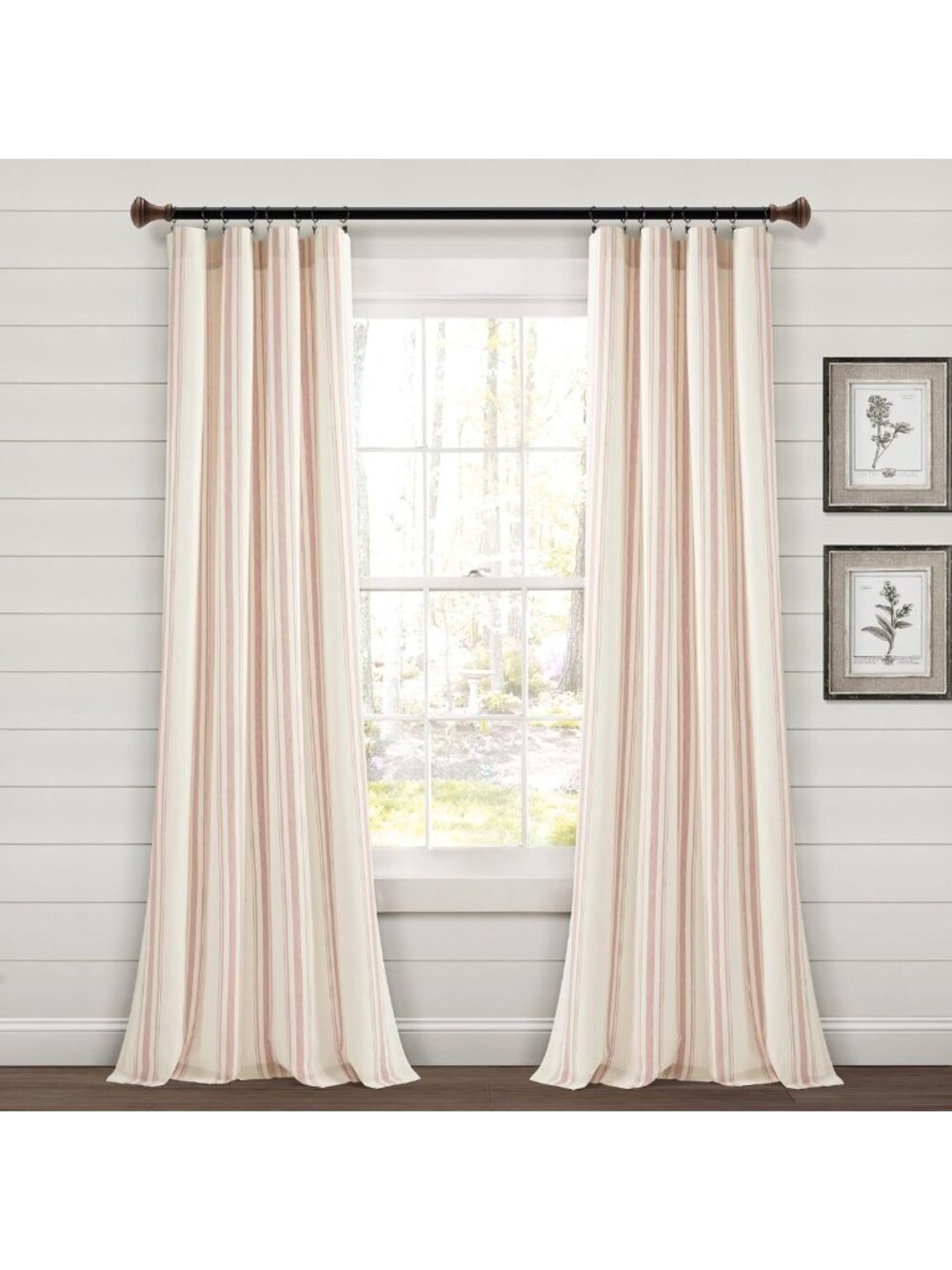 Eco-Friendly Pink Stripe Window Curtain Panels - 42x84", Farmhouse Modern Decor
